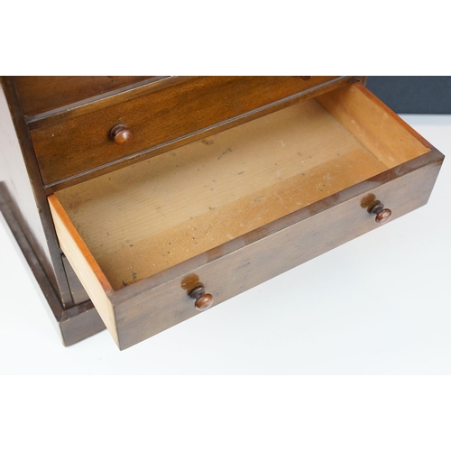 458 - Mahogany table top collectors display chest of drawers some having sectioned drawers, H 45cm, W 37cm... 