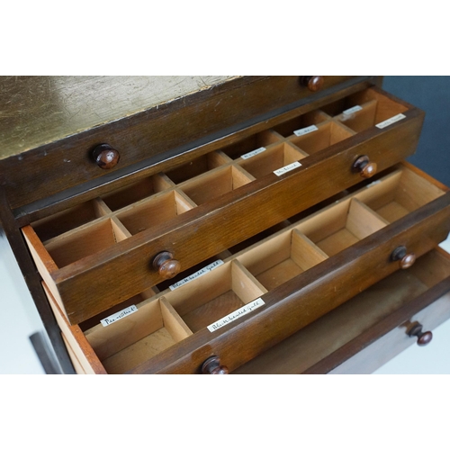 458 - Mahogany table top collectors display chest of drawers some having sectioned drawers, H 45cm, W 37cm... 