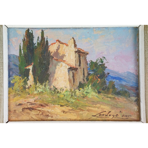 485A - Early 20th century Continental school, house within a landscape, oil on board, indistinctly signed l... 