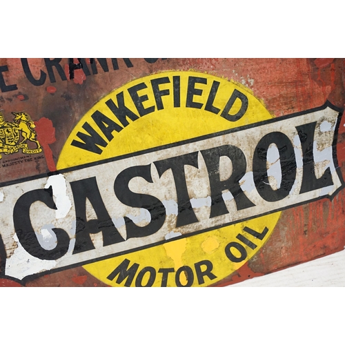 105 - Castrol Motor oil, Wakefield 'Free crank case service' vintage advertising sign, H 61cm, W 76cm