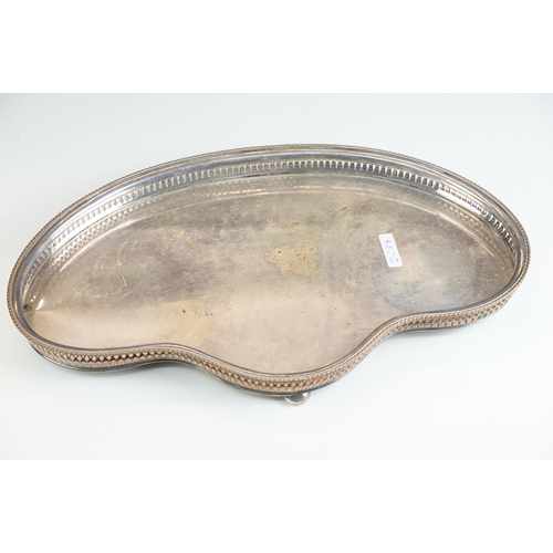 390 - Two silver plated gallery service trays, one with two handles W 47.5cm, the other resting on ball fe... 