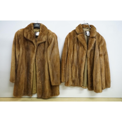 399 - Two mink jacket coats by 'Saga Mink' in size 12 and size 14 with silk and rayon lining