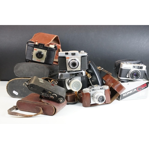 405 - Binoculars and cameras to include Commodore, Cresta Brownie, Halina Paulette Electric, Kodak Colorsn... 