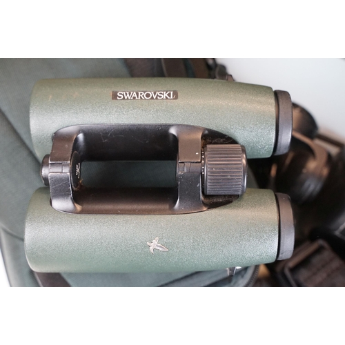 408 - Swarovski EL 10 x 42 6.3 binoculars and accessories together with Pentax Generation 2S TV lens binoc... 