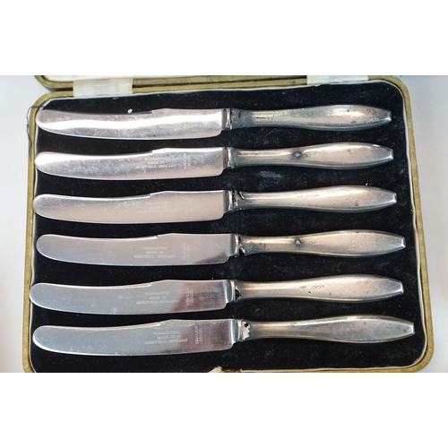 412 - Mixed silver plated items to include boxed spoons and knives, fish knives and forks, etc