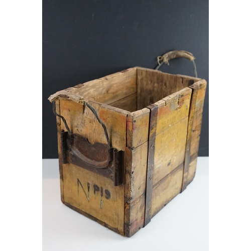 413 - WWII wooden ammunition box together with a metal ammunition box and a signed copy of 'To win a war' ... 