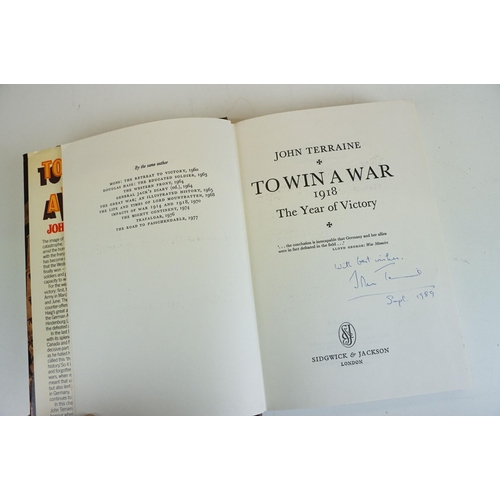 413 - WWII wooden ammunition box together with a metal ammunition box and a signed copy of 'To win a war' ... 