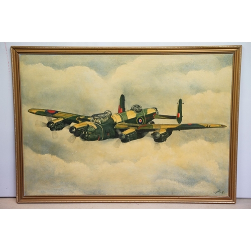 464 - Lesley Sheldon, aeroplane, watercolour, signed lower right, 22.5 x 32.5cm, gilt framed and glazed, W... 