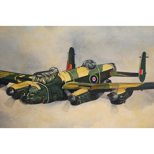 464 - Lesley Sheldon, aeroplane, watercolour, signed lower right, 22.5 x 32.5cm, gilt framed and glazed, W... 