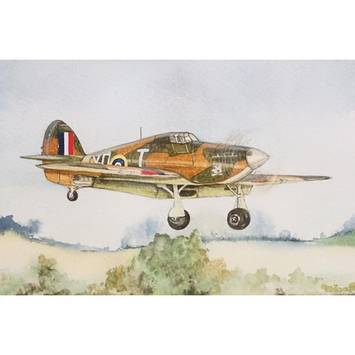 464 - Lesley Sheldon, aeroplane, watercolour, signed lower right, 22.5 x 32.5cm, gilt framed and glazed, W... 