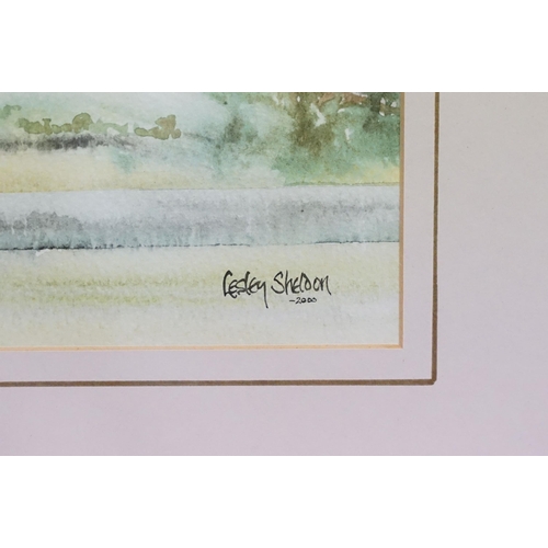 464 - Lesley Sheldon, aeroplane, watercolour, signed lower right, 22.5 x 32.5cm, gilt framed and glazed, W... 