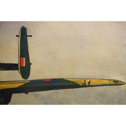 464 - Lesley Sheldon, aeroplane, watercolour, signed lower right, 22.5 x 32.5cm, gilt framed and glazed, W... 