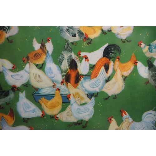 468 - Chinese school, vintage social history scene depicting women feeding chickens titled 'Brigade Chicke... 