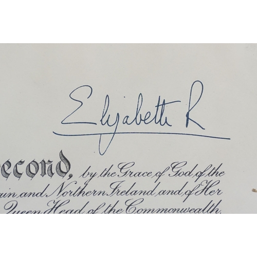 470 - Ephemera - MBE certificate with facsimile? signatures for Queen Elizabeth II and Prince Phillip, 38 ... 