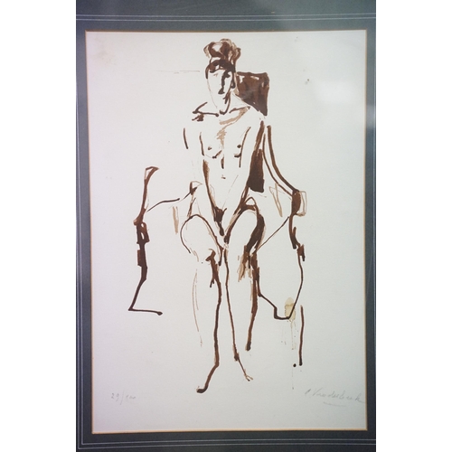 471 - Pieter / Cecilia Vanderbeek, portrait of a seated nude female, mixed media, signed & numbered, biogr... 