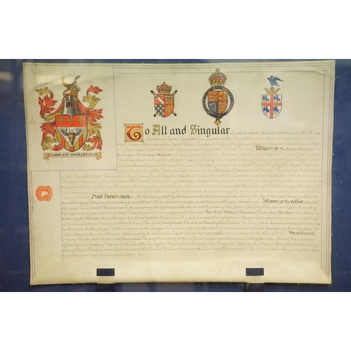 480 - From the Reign of George V, dated 1922, manuscript with pendant wax seals and heraldic seal cases re... 