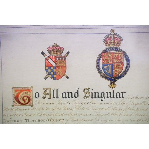 480 - From the Reign of George V, dated 1922, manuscript with pendant wax seals and heraldic seal cases re... 