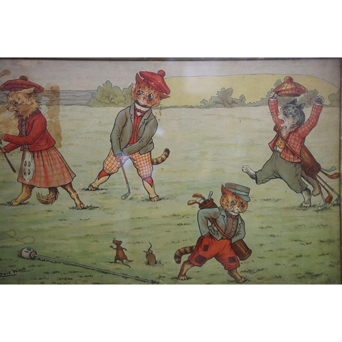 483 - Louis Wain (British, 1860 - 1939), 19th / early 20th century original cartoon of cats playing golf, ... 