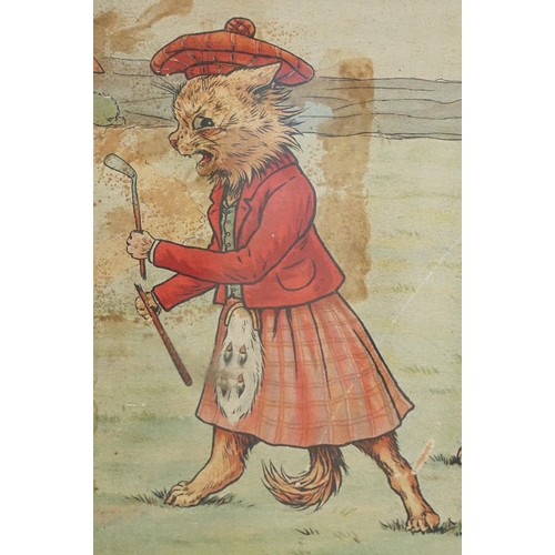 483 - Louis Wain (British, 1860 - 1939), 19th / early 20th century original cartoon of cats playing golf, ... 