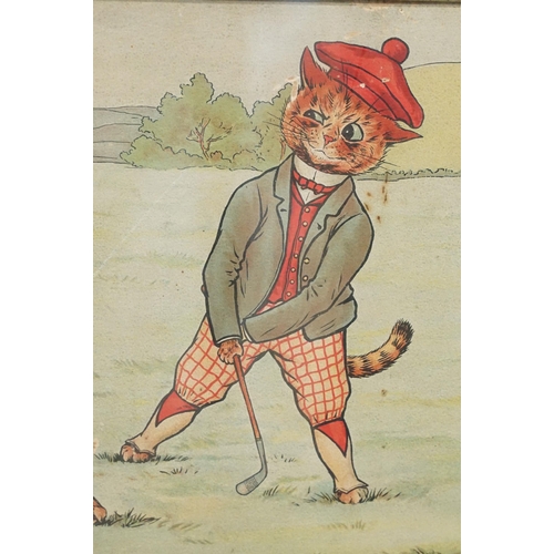 483 - Louis Wain (British, 1860 - 1939), 19th / early 20th century original cartoon of cats playing golf, ... 