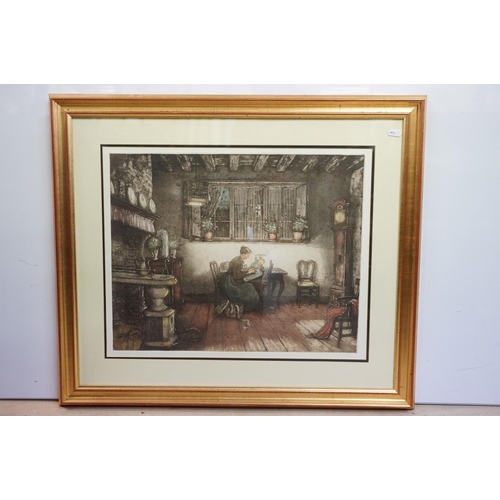 485 - After Albert Geudens (Belgian, 1869 - 1949), interior scene, coloured etching, signed in pencil lowe... 