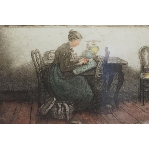 485 - After Albert Geudens (Belgian, 1869 - 1949), interior scene, coloured etching, signed in pencil lowe... 