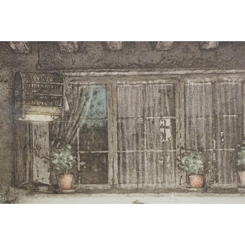 485 - After Albert Geudens (Belgian, 1869 - 1949), interior scene, coloured etching, signed in pencil lowe... 