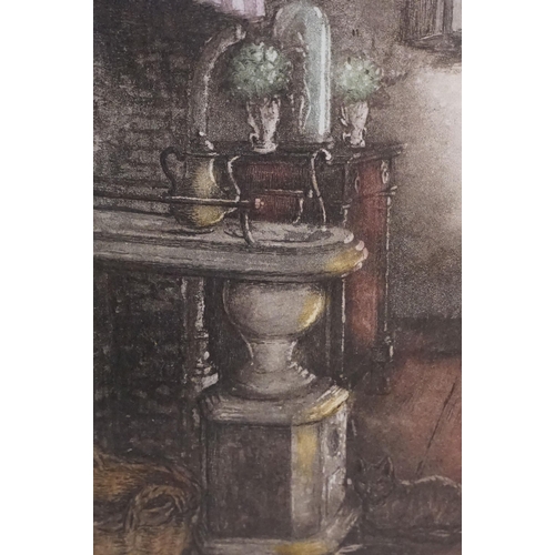 485 - After Albert Geudens (Belgian, 1869 - 1949), interior scene, coloured etching, signed in pencil lowe... 