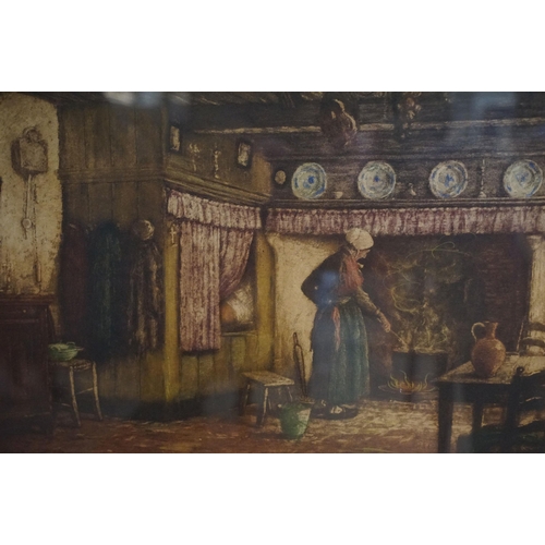 485 - After Albert Geudens (Belgian, 1869 - 1949), interior scene, coloured etching, signed in pencil lowe... 