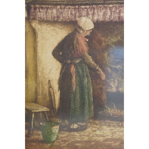 485 - After Albert Geudens (Belgian, 1869 - 1949), interior scene, coloured etching, signed in pencil lowe... 