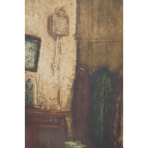 485 - After Albert Geudens (Belgian, 1869 - 1949), interior scene, coloured etching, signed in pencil lowe... 