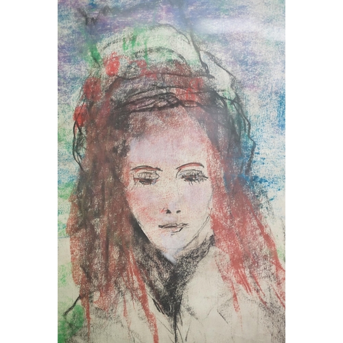 492 - Continental school, portrait of a girl with red hair, pastel, signed indistinctly lower right, 70 x ... 