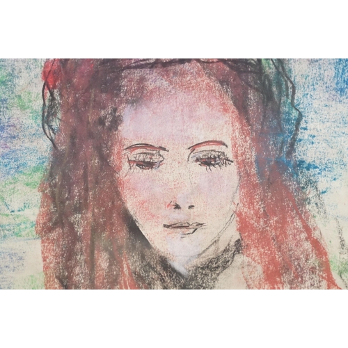 492 - Continental school, portrait of a girl with red hair, pastel, signed indistinctly lower right, 70 x ... 