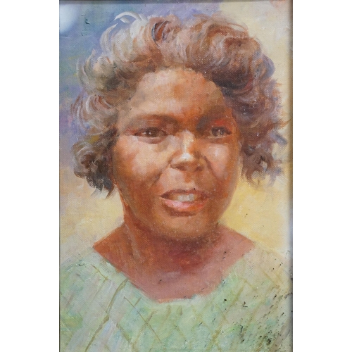 493 - Portrait of an indigenous Aboriginal woman, oil on board, 24.5 x 16cm, framed and glazed