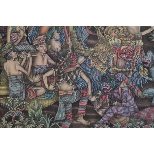 496 - Balinese school, barong dance, watercolour, signed lower right possibly ' WU Karma Ubuo ', 18 x 15.5... 