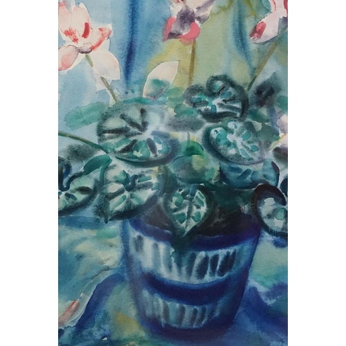 506 - Attributed to Robert Hollis, still life study of pot plant, watercolour, signed lower right and date... 