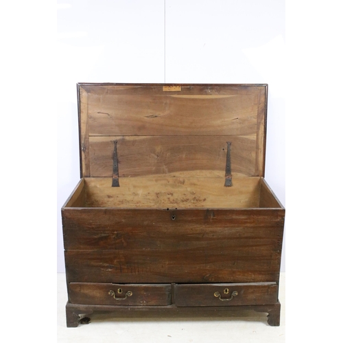 561 - Large mahogany antique coffer chest trunk blanket box with two short drawers and swan neck handles, ... 