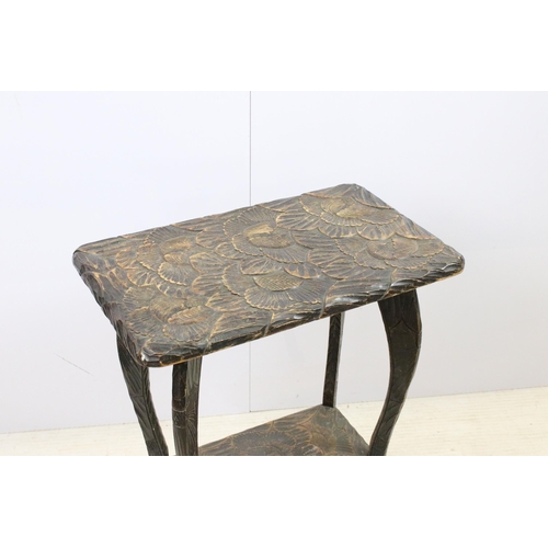 564 - Early 20th century Japanese hand carved floral side table on carved cabriolet legs with carved lower... 