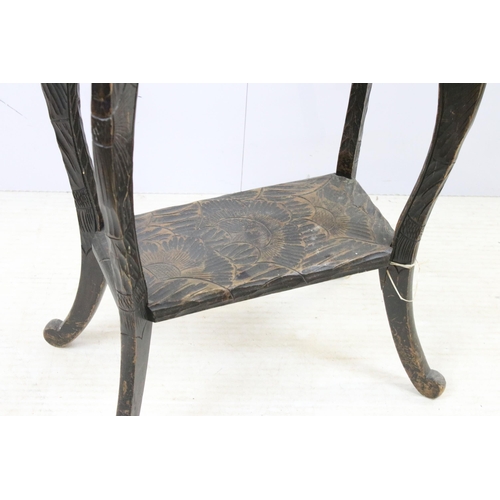 564 - Early 20th century Japanese hand carved floral side table on carved cabriolet legs with carved lower... 