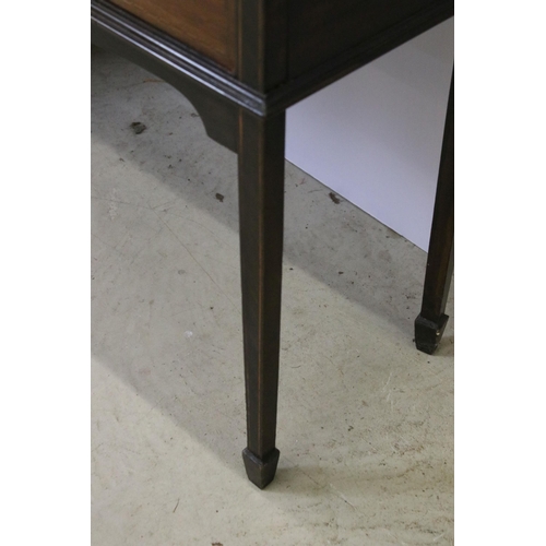 565 - Marquetry inlaid mahogany display cabinet with glazed doors and two short drawers, raised on square ... 