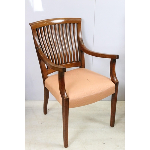 567 - Mahogany shaped back armchair with upholstered seat over square legs, H 89cm together with a mahogan... 