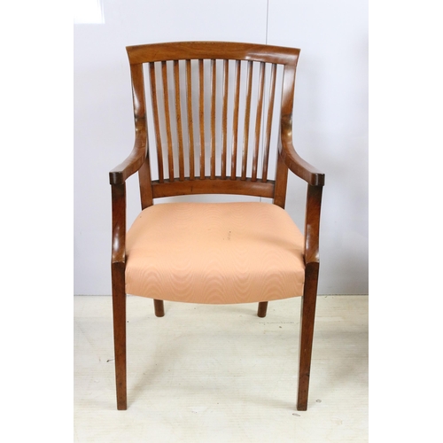 567 - Mahogany shaped back armchair with upholstered seat over square legs, H 89cm together with a mahogan... 