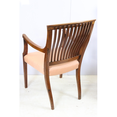 567 - Mahogany shaped back armchair with upholstered seat over square legs, H 89cm together with a mahogan... 