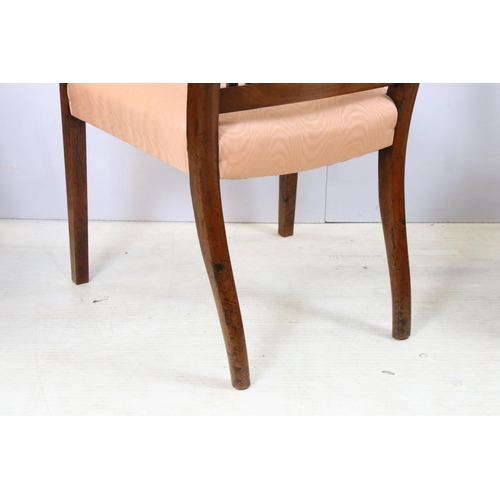 567 - Mahogany shaped back armchair with upholstered seat over square legs, H 89cm together with a mahogan... 