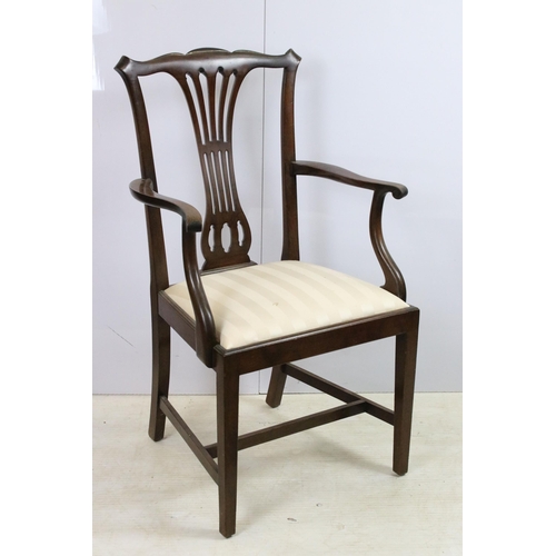 567 - Mahogany shaped back armchair with upholstered seat over square legs, H 89cm together with a mahogan... 