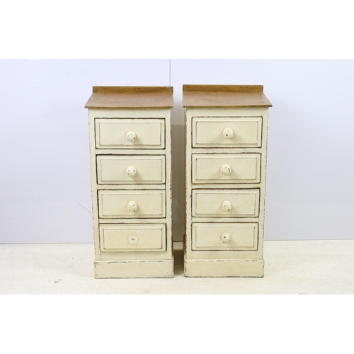 584 - Vintage part painted pair of four drawer bedside chests