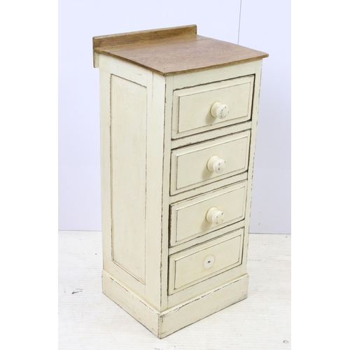 584 - Vintage part painted pair of four drawer bedside chests