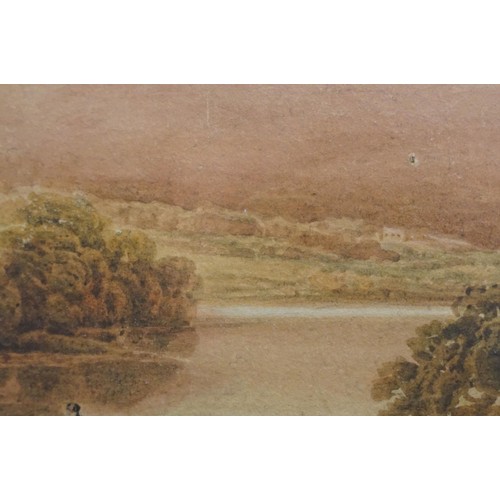 537 - John Varley (British, 1778 - 1842), Welsh landscape circa 1810 showing figures by a mountainous lake... 