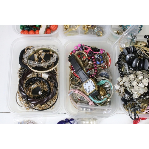 295 - Large collection of costume jewellery to include silver plate spoons. vintage badges, beaded necklac... 