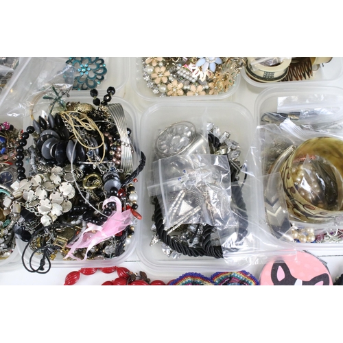 295 - Large collection of costume jewellery to include silver plate spoons. vintage badges, beaded necklac... 